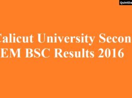 Calicut University 2nd SEM BSC Results 2016