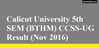 Calicut University 5th SEM (BTHM) CCSS-UG Result (Nov 2016)
