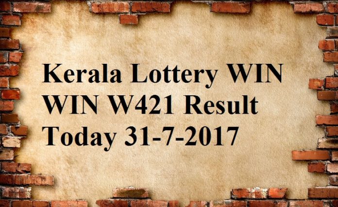 Kerala Lottery WIN WIN W421 Result Today 31-7-2017.