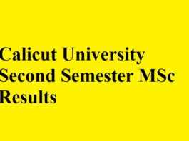 Calicut University Second Semester MSc Results
