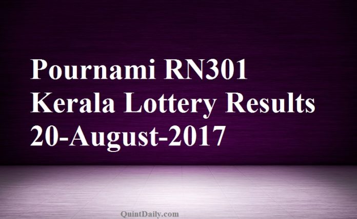 Pournami RN301 Kerala Lottery Results 20-August-2017