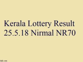Kerala Lottery Result 25.5.2018 Nirmal NR70
