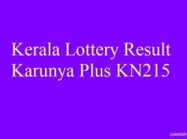 Kerala Lottery Result 31.5.2018 Karunya Plus KN215