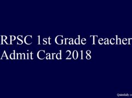 RPSC 1st Grade Teacher Admit Card 2018